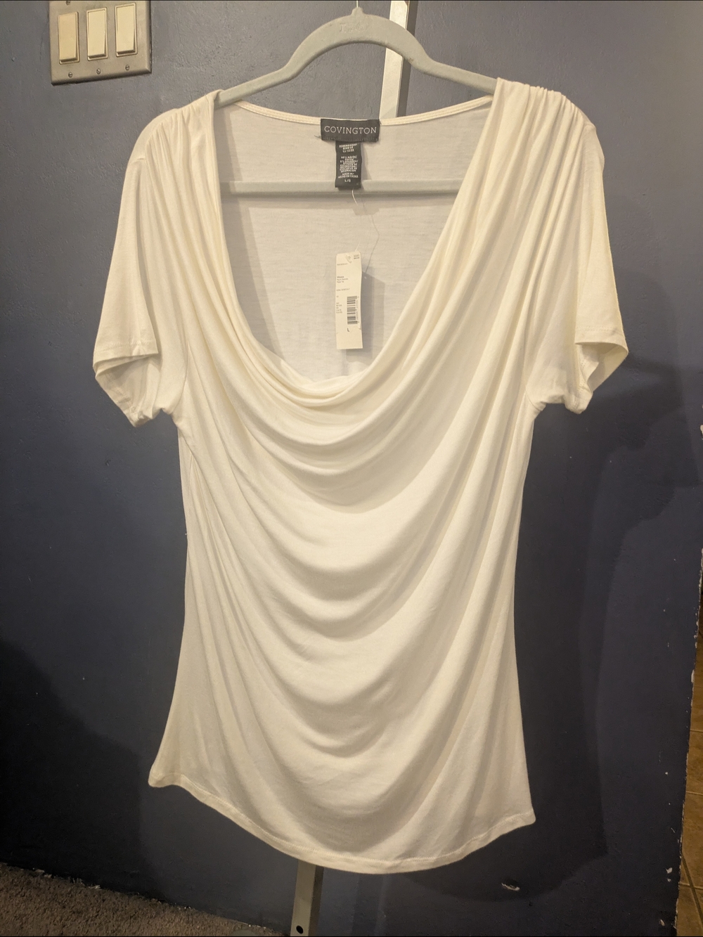 LG Covington Rayon Cream Draped Cowl Neck Women's Top Peekaboo Lace